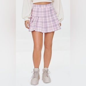 Lace up plaid mini skirt cotton candy pink school girl skater barbie